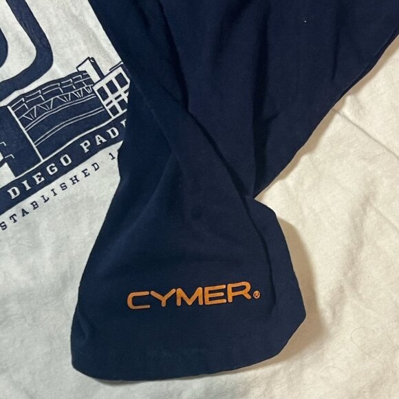 San Diego Padres Raglan Tee XL Navy & White Baseball Style 100% Cotton Casual Me - Picture 5 of 5